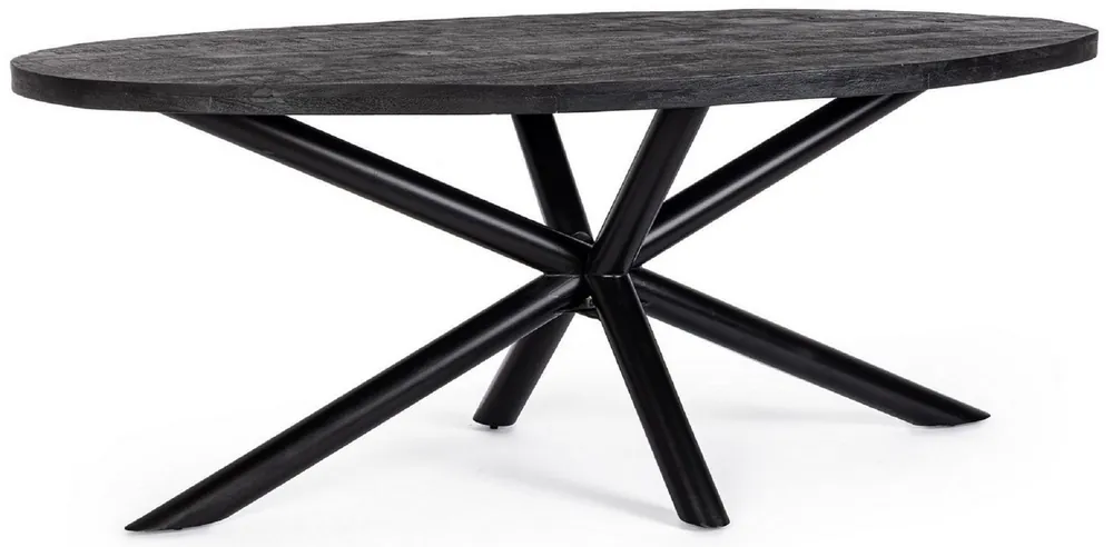 Casa Padrino luxury dining table black 200 x 110 x H. 76 cm - Oval kitchen table with solid wood table top and powder coated steel legs - Dining room furniture - Luxury furniture Abverkauf