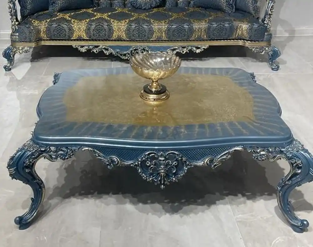 Casa Padrino luxury baroque coffee table blue / gold - Magnificent living room table in the baroque style - Luxury furniture in baroque style - Baroque style furniture Direktkauf
