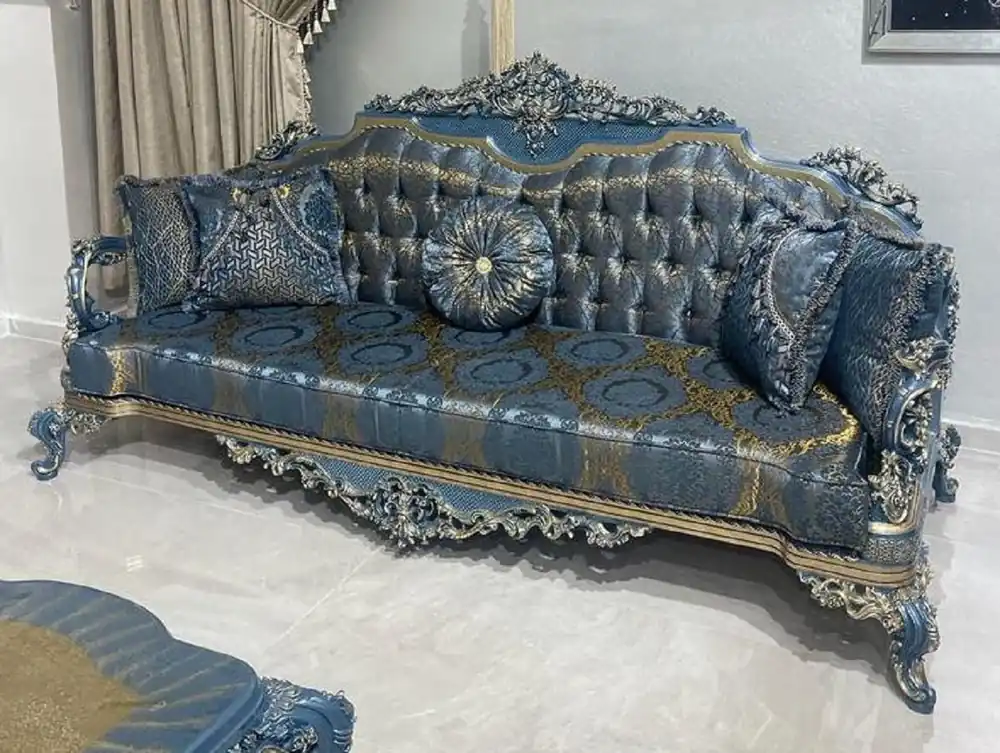 Top-Preis Casa Padrino luxury baroque sofa blue / gold - Magnificent living room sofa with elegant pattern - Baroque living room furniture - Luxury furniture in baroque style - Noble & Magnificent