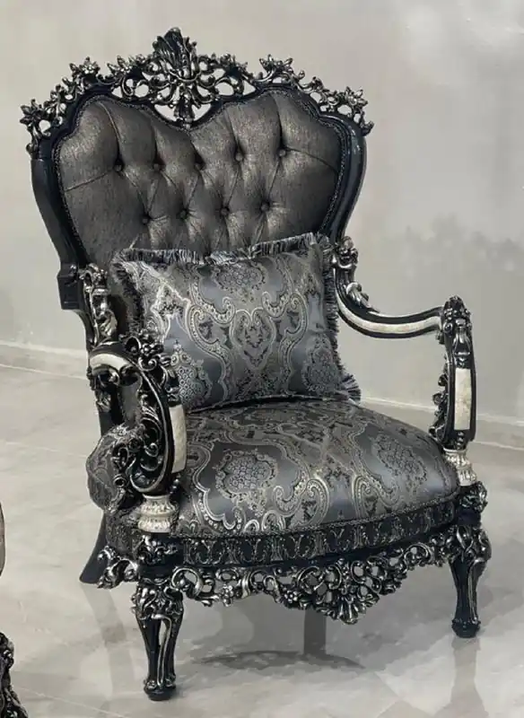 Casa Padrino luxury baroque armchair silver / white / black / gold - Magnificent living room armchair - Baroque style living room furniture - Baroque furniture - Luxury furniture in baroque style Rabatt
