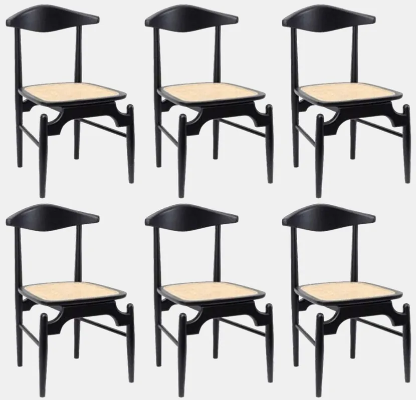 Casa Padrino luxury dining chair set of 6 black / natural 53 x 54 x H. 85 cm - Luxury solid wood kitchen chairs with rattan seat - Dining room furniture - Kitchen furniture - Luxury furniture Preiswert