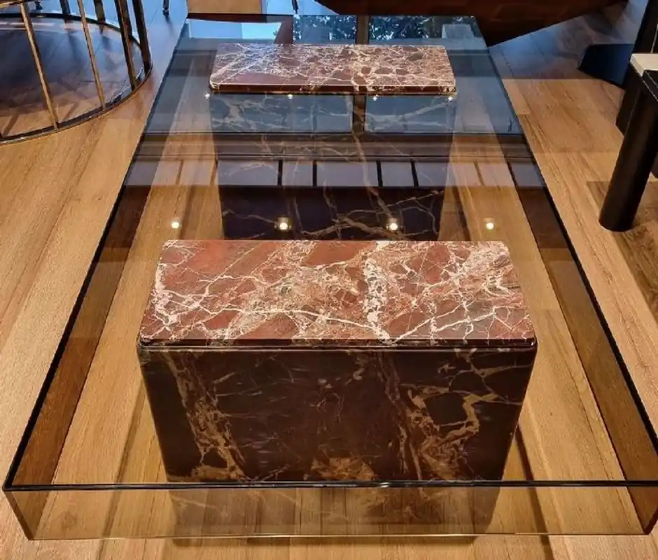 Markenprodukt Casa Padrino luxury coffee table red 130 x 70 x H. 41 cm - Rectangular marble living room table with glass top - Living room furniture - Luxury furniture - Marble furniture - Luxury furnishings