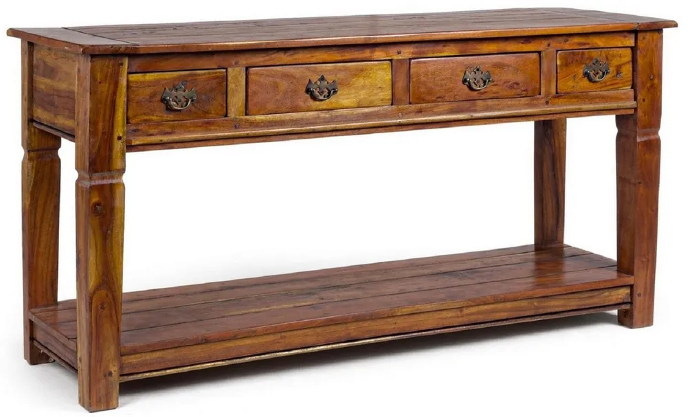 Casa Padrino country style console brown / natural 150 x 45 x H. 78 cm - Rustic solid wood console table with 4 drawers - Rustic furniture - Solid wood furniture - Country style furniture Günstig