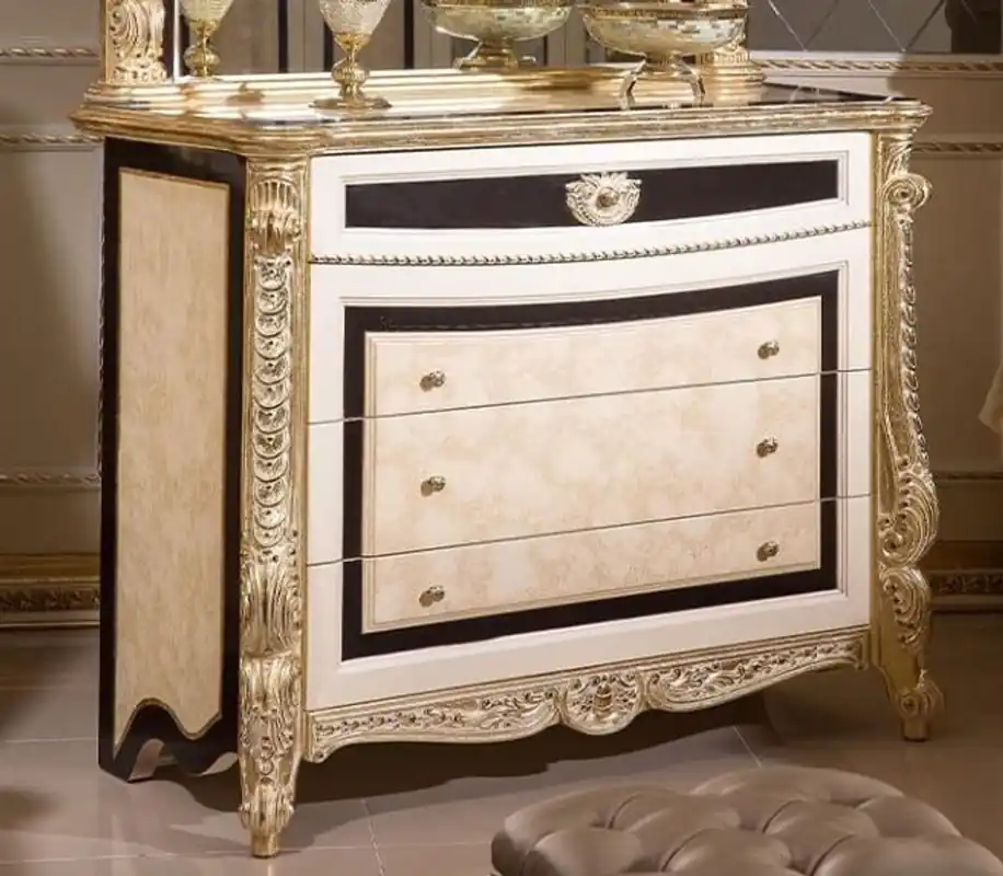 Casa Padrino luxury baroque chest of drawers white / beige / black / gold - Handmade baroque dresser with 4 drawers - Luxury baroque style bedroom furniture - Baroque bedroom furniture Meistverkauft