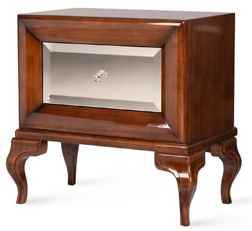 Neu Im Sortiment Casa Padrino luxury Art Deco bedside table high gloss brown 70 x 42 x H. 65 cm - Mirrored side table with drawer - Luxury bedroom furniture - Luxury Art Deco Furniture