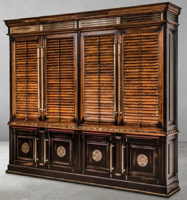 Versand Am Gleichen Tag Casa Padrino luxury vintage style bookcase brown / natural / black 282 x 47 x H. 247 cm - Solid wood cabinet - Shelving cabinet - Living room cabinet - Office cabinet - Luxury solid wood furniture