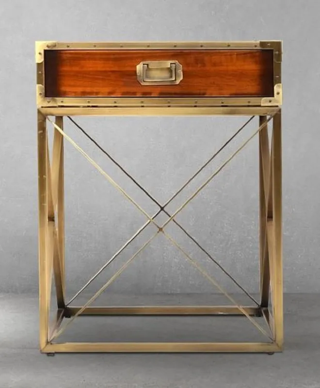 Top-Seller Casa Padrino luxury vintage style side table brown / brass 55.5 x 55.5 x H. 72 cm - Square bedside table with drawer - Living room furniture - Bedroom furniture - Luxury vintage style furniture