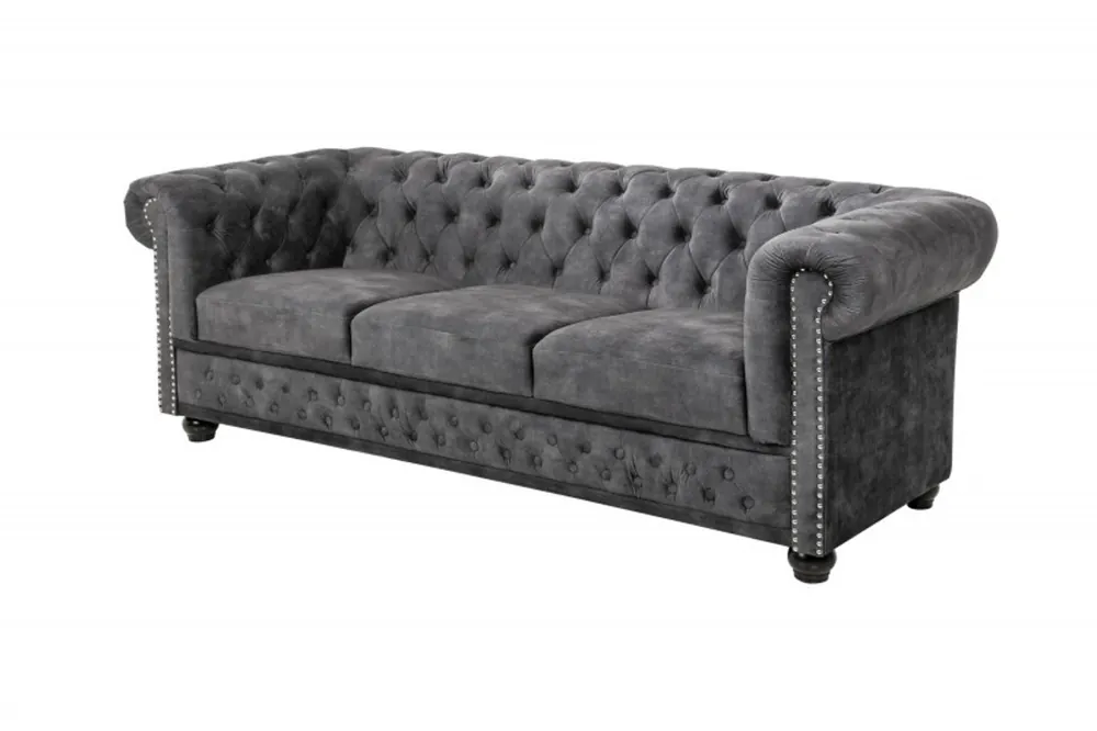 Casa Padrino Chesterfield 3 seater sofa in gray / brown 205 x 73 x H. 85 cm - Designer Chesterfield sofa Preisreduziert