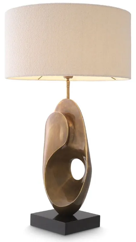 Casa Padrino luxury table lamp vintage brass / black / cream Ø 50 x H. 83 cm - Desk lamp with round lampshade - Luxury table lamps - Luxury desk lamps - Luxury lights - Luxury desk lights Nur Für Kurze Zeit