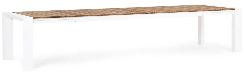 Casa Padrino luxury garden table natural / white 253-384 x 110 x H. 75 cm - Extendable garden dining table with teak table top and aluminum legs - Luxury garden & patio furniture Direktkauf