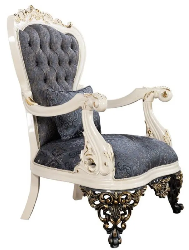 Aktuell Casa Padrino luxury baroque armchair blue / white / gold - Magnificent living room armchair with elegant pattern - Luxury living room furniture in baroque style - Baroque furniture