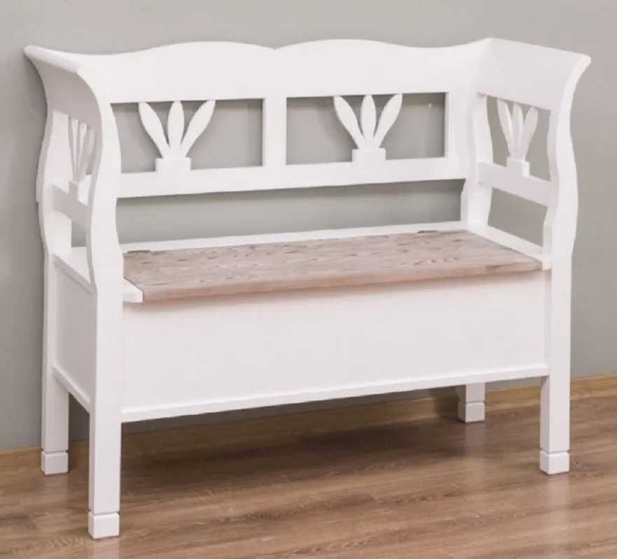 Meistverkauft Casa Padrino country style bench white / natural 117 x 48 x H. 92 cm - Solid wood bench with storage space - Solid wood furniture - Country style furniture - Country style furnishings
