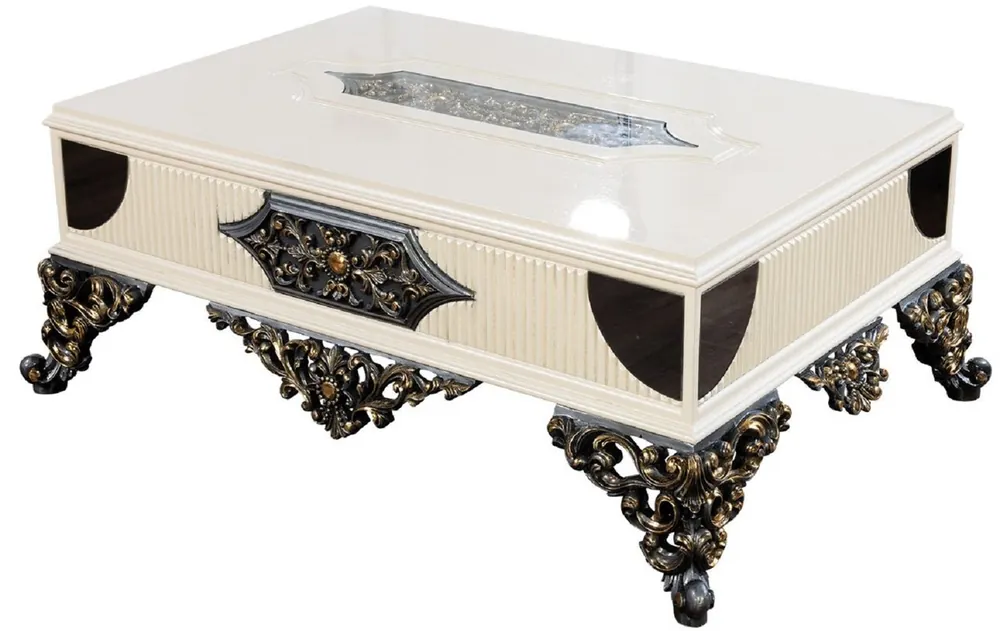 Neuheit Casa Padrino luxury baroque coffee table white / cream / black / blue / gold - Magnificent baroque style living room table - Luxury furniture in baroque style - Baroque style furniture