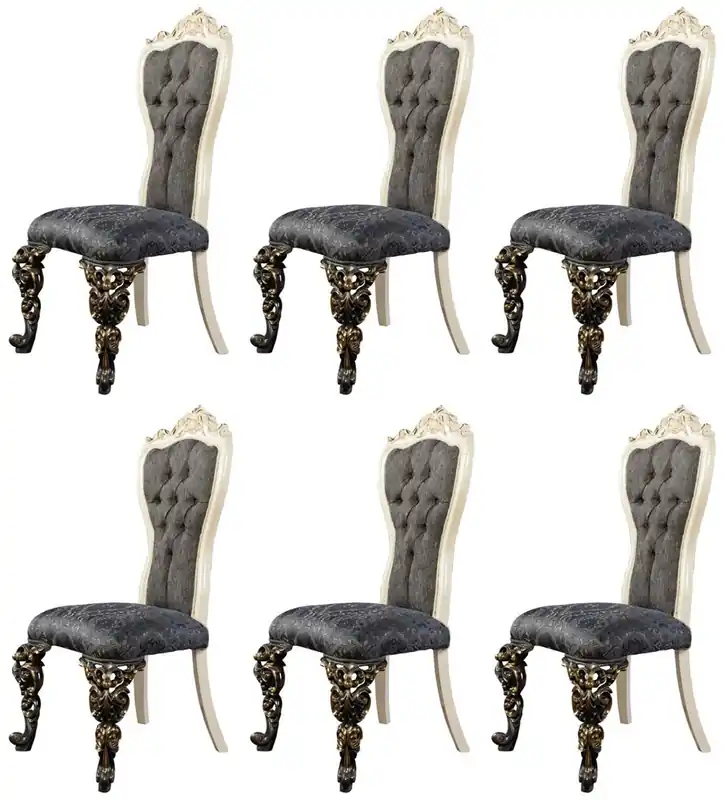 Casa Padrino luxury baroque dining chair set of 6 blue / white / gold - Magnificent baroque style kitchen chairs - Baroque dining room furniture - Luxury furniture baroque style Preiswert