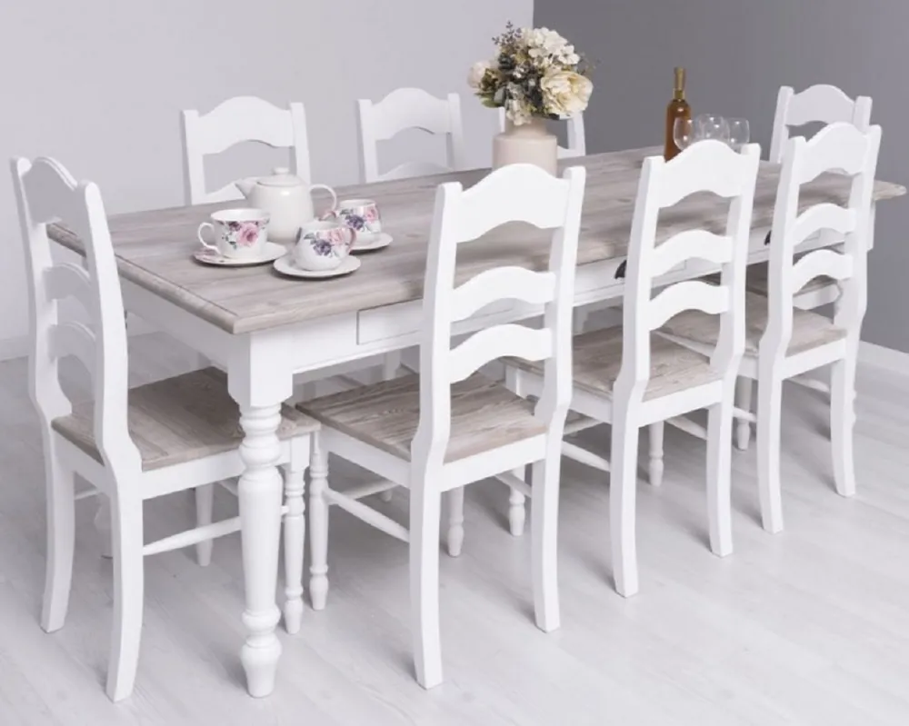 Preiswert Casa Padrino country style dining room furniture set white / natural - 1 Country Style Dining Table & 8 Country Style Dining Chairs - Country style solid wood dining room furniture