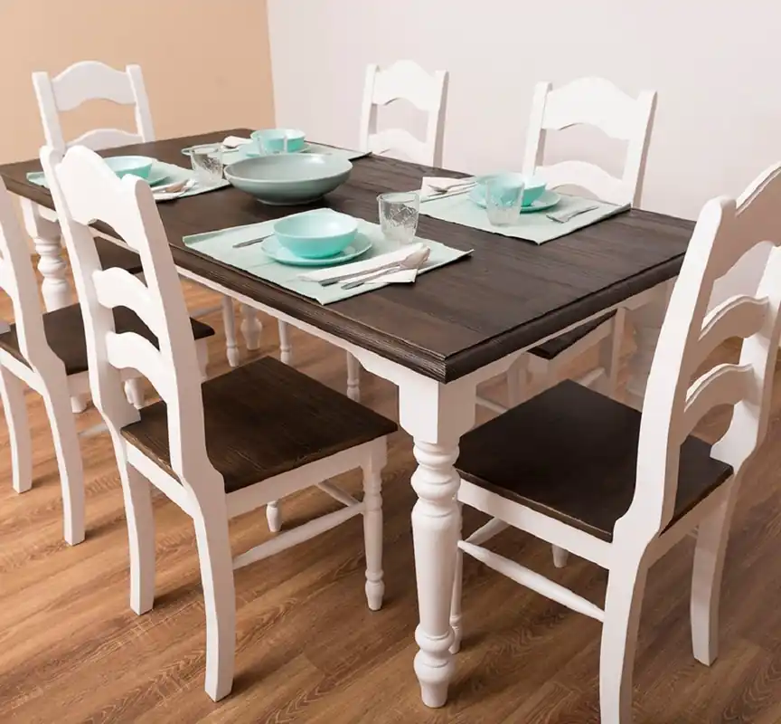 Top-Seller Casa Padrino country style dining chair set of 6 white / dark brown 44 x 44 x H. 102 cm - Solid wood dining room chairs in country style - Country style solid wood dining room furniture