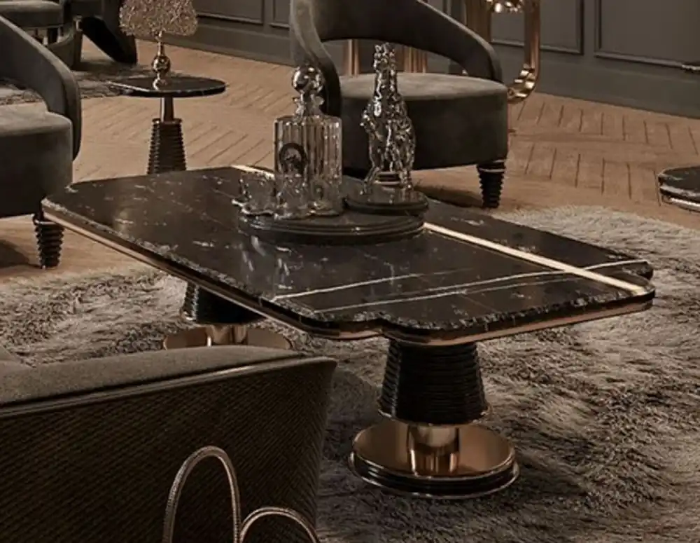 Super-Preis Casa Padrino luxury coffee table black / gold 150 x 80 x H. 42.5 cm - Living room table with faux marble table top - Luxury living room furniture - Hotel furniture - Luxury interior