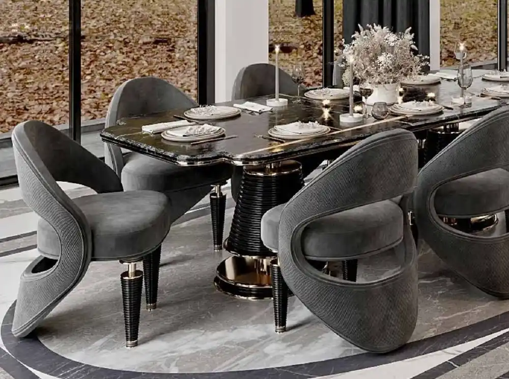 Casa Padrino luxury dining chair set of 8 gray / black / gold 57 x 60 x H. 85 cm - Dining room furniture - Restaurant furniture - Hotel furniture - Luxury furniture - Luxury collection Sale