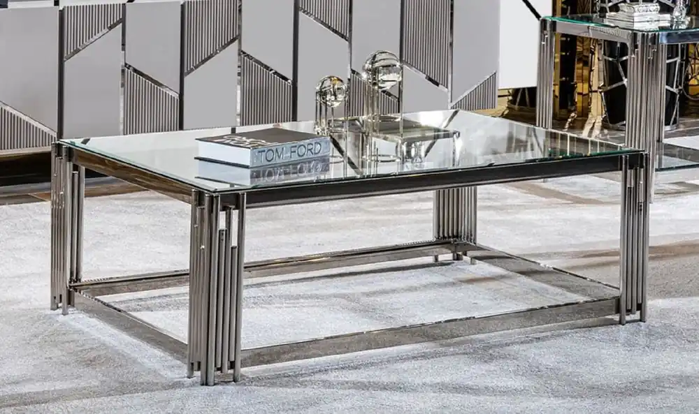Solange Der Vorrat Reicht Casa Padrino luxury coffee table silver 120 x 80 x H. 45 cm - Rectangular living room table with glass top - Luxury living room furniture - Luxury hotel furniture