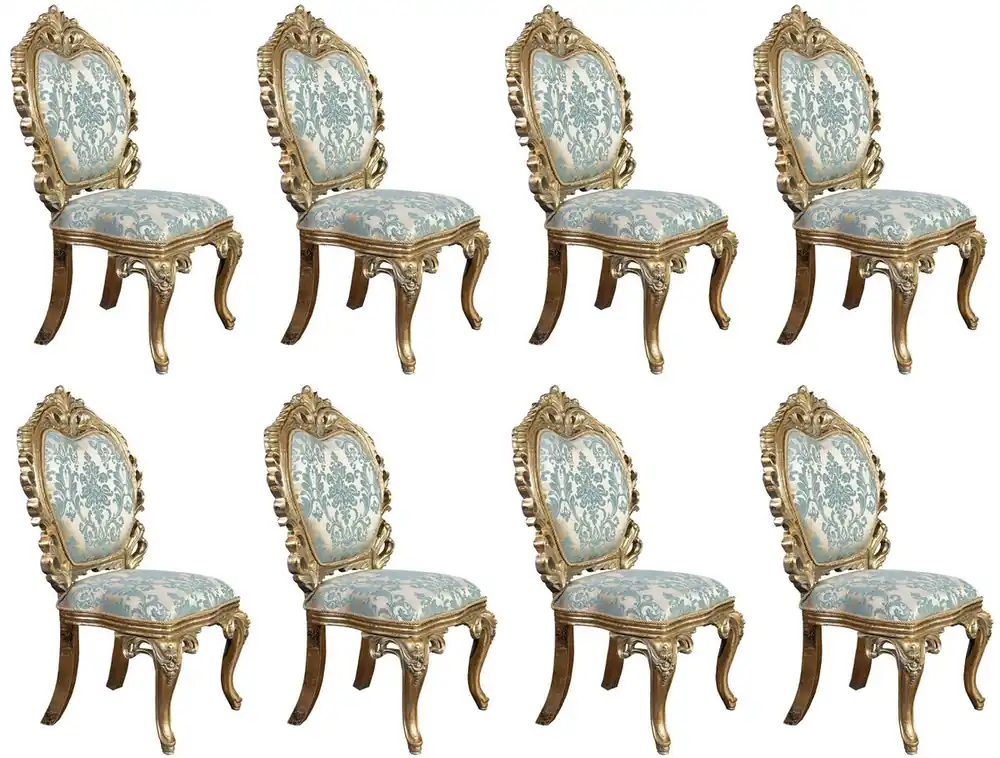 Expressversand Casa Padrino luxury baroque dining chair set of 8 turquoise / gold - Magnificent baroque style kitchen chairs - Baroque dining room furniture - Luxury furniture baroque style