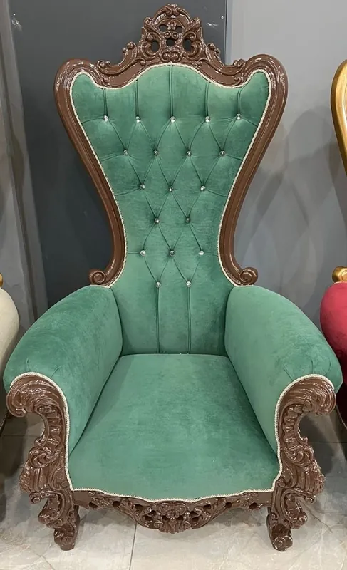 Garantierte Lieferung Casa Padrino baroque throne armchair with fine velvet fabric and rhinestones green / brown - Handmade royal armchair in baroque style - Wedding armchair - Giant armchair - Baroque furniture