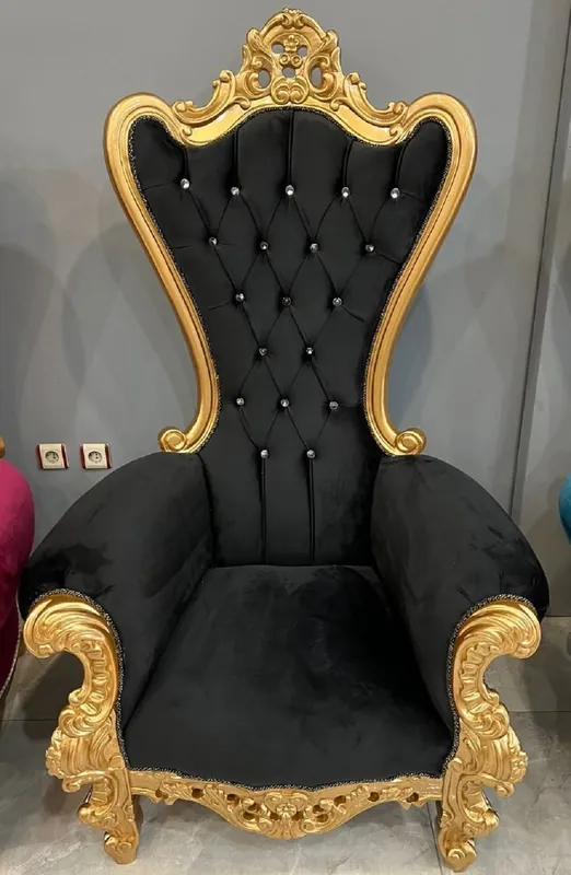 Kracherpreis Casa Padrino baroque throne armchair with fine velvet fabric and rhinestones black / gold - Baroque style royal armchair - Baroque wedding armchair - Baroque giant armchair - Baroque furniture