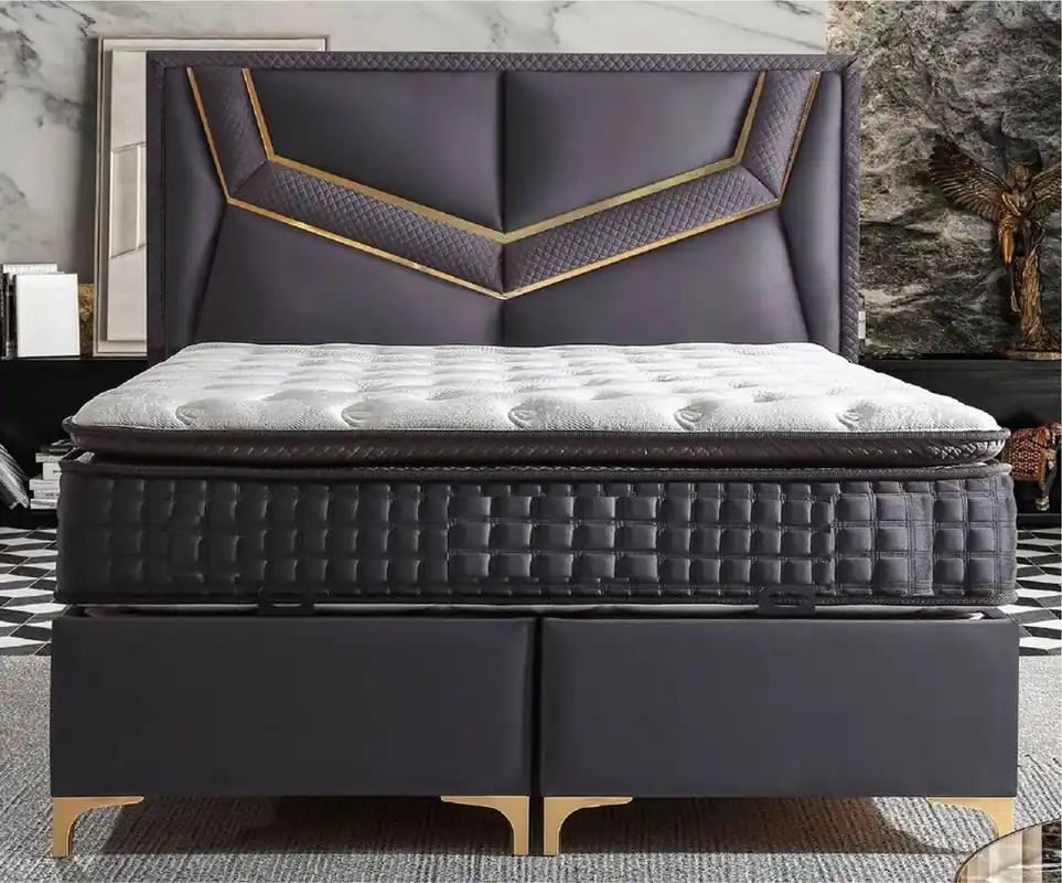 Casa Padrino Luxury Double Bed Purple / Gold - Different Sizes - Solid Wood Bed with Headboard and Mattress - Bedroom Furniture - Hotel Furniture - Luxury Furniture Schnäppchen