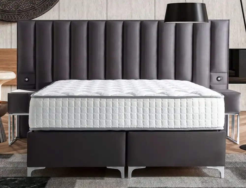 Casa Padrino Luxury Double Bed Gray / Silver - Different Sizes - Solid Wood Bed with Headboard and Mattress - Bedroom Furniture - Hotel Furniture - Luxury Furniture Neu Im Sortiment