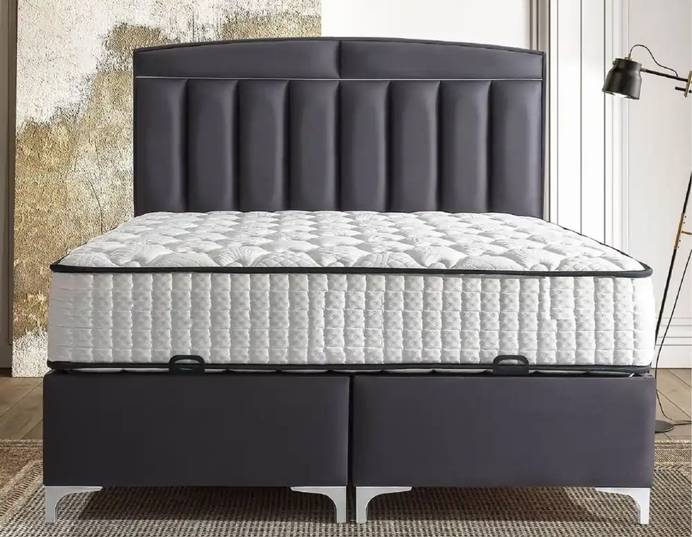 Neu Casa Padrino Luxury Double Bed Purple / White - Different Sizes - Solid Wood Bed with Headboard and Mattress - Bedroom Furniture - Hotel Furniture - Luxury Furniture