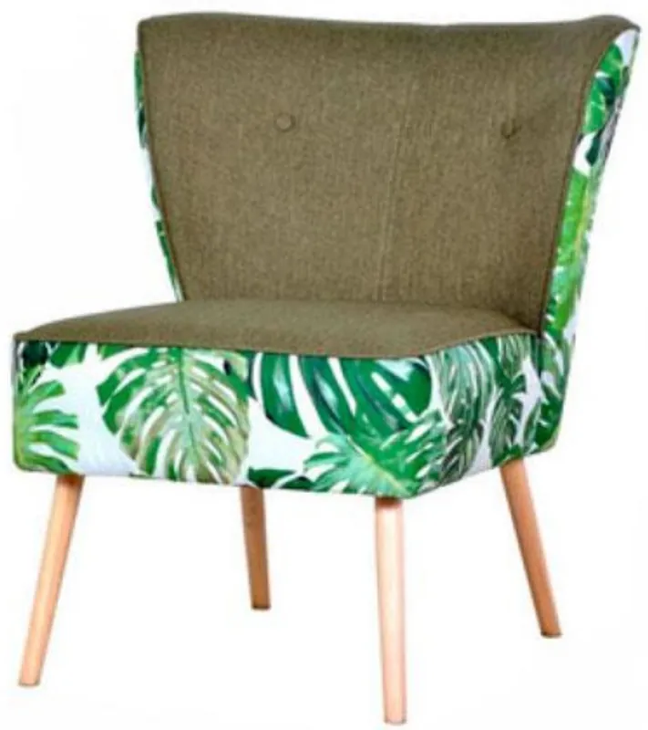 Bestseller Casa Padrino 60s dining chair green / white / natural 50 x 72 x H. 77 cm - Retro kitchen chair with palm leaf design - 60s dining room furniture - Retro dining room furniture