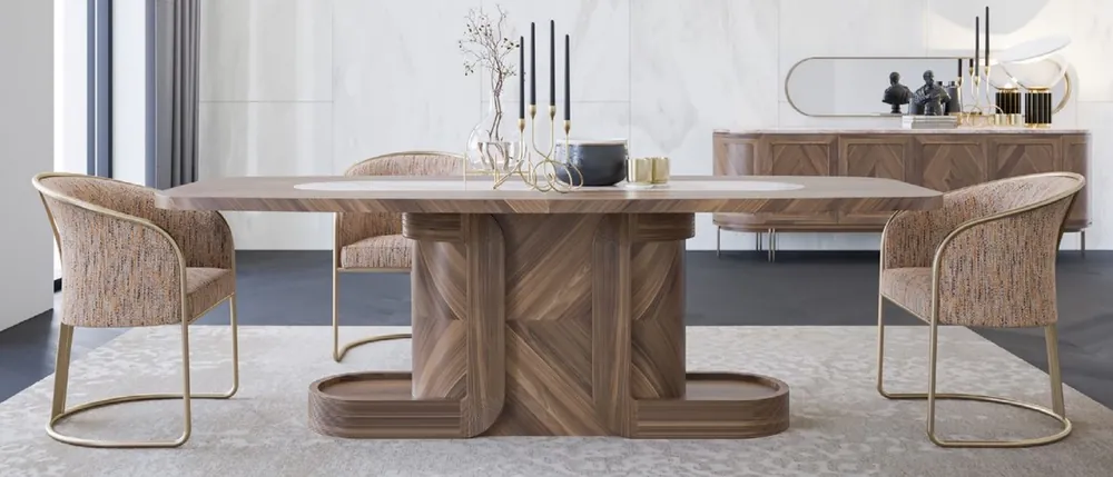 Casa Padrino Luxury Dining Room Furniture Set Brown / Beige / Gray / Orange / Brass - 1 Luxury Dining Table & 8 Luxury Dining Chairs - Dining Room Furniture - Luxury Furniture Beliebt