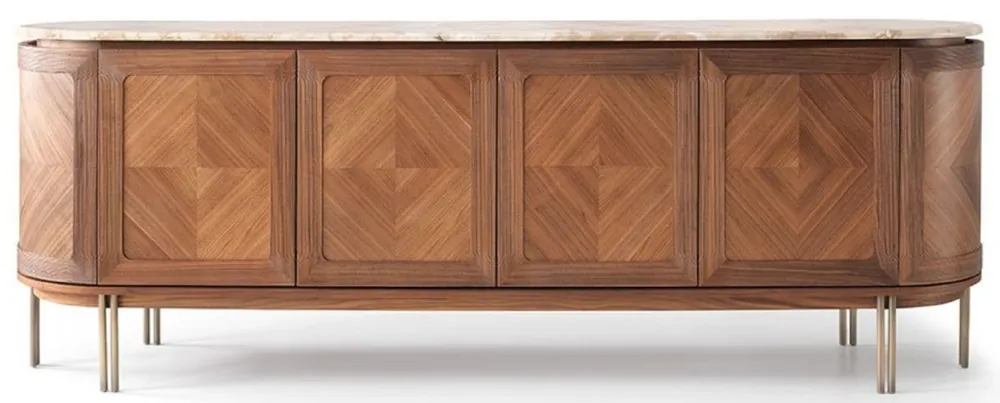 Casa Padrino luxury sideboard brown / beige / brass 244 x 56 x H. 85 cm - Oval solid wood cabinet with 4 doors and marble top - Dining room furniture - Hotel furniture - Luxury furniture Online Kaufen