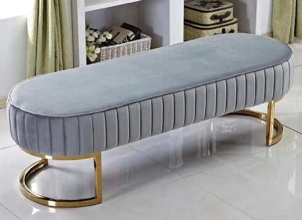 Casa Padrino luxury bench gray / gold 120 x 50 x H. 50 cm - Upholstered living room bench - Bedroom bench - Living room furniture - Bedroom furniture - Luxury furniture - Luxury furnishings Online Kaufen