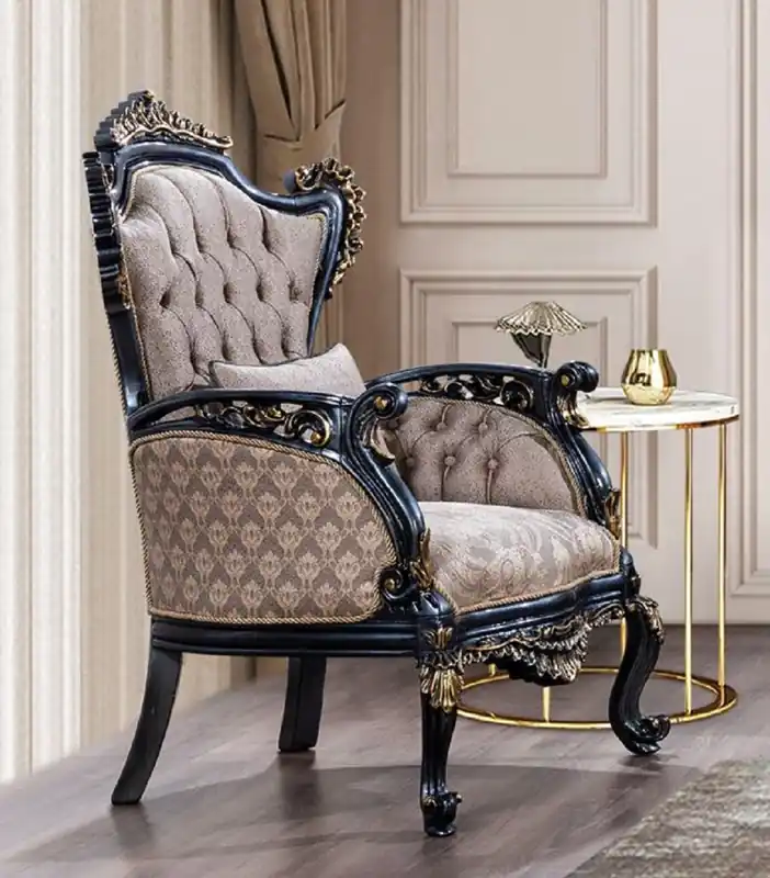 Casa Padrino luxury baroque armchair gray / blue / gold - Magnificent living room armchair with elegant pattern - Luxury living room furniture in baroque style - Baroque furniture Preis Gesenkt