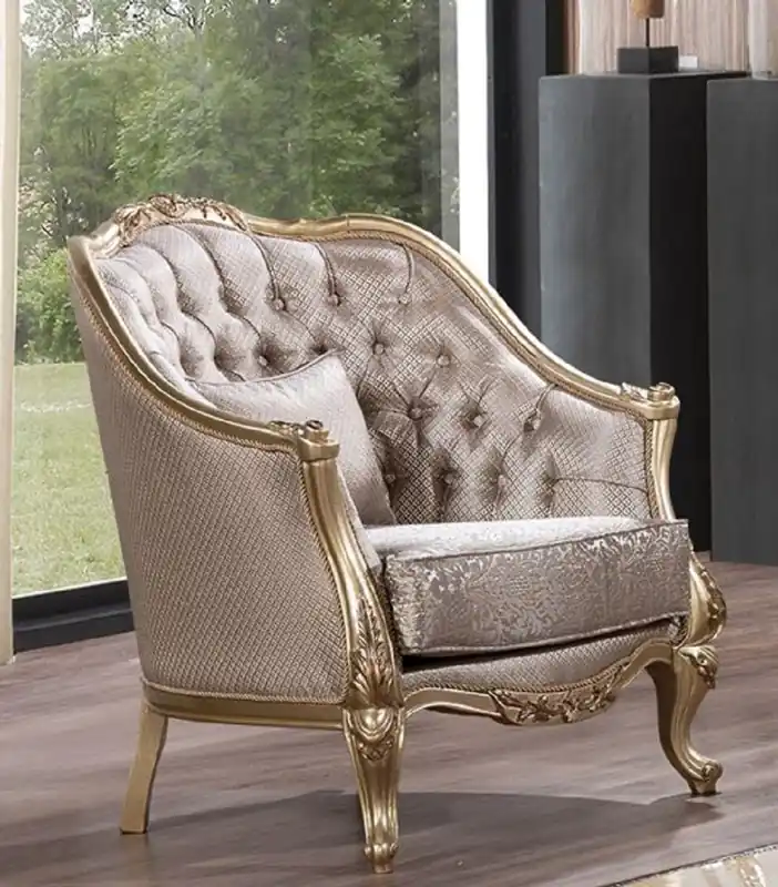 Bestpreis Casa Padrino luxury baroque armchair silver / gold - Magnificent living room armchair with elegant pattern - Luxury living room furniture in baroque style - Baroque furniture
