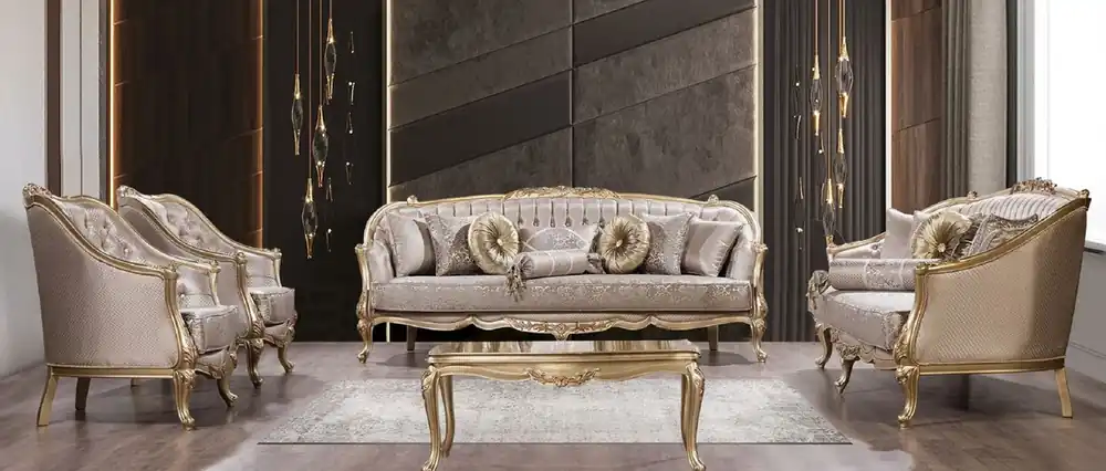 Neue Ware Casa Padrino luxury baroque living room set silver / gold - 2 Baroque Sofas & 2 Baroque Armchairs & 1 Baroque Coffee Table - Luxury furniture in baroque style - Baroque furniture