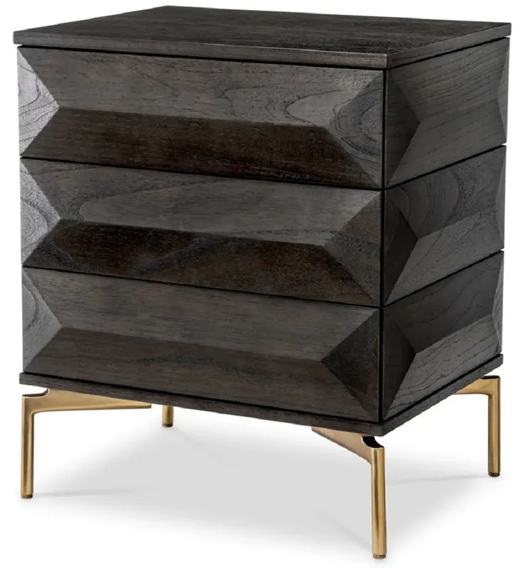 Nur Heute Casa Padrino luxury bedside table mocha / brass 64 x 48 x H. 72 cm - Solid wood side table with 3 drawers - Bedroom furniture - Luxury furniture - Luxury furnishings - Furniture luxury
