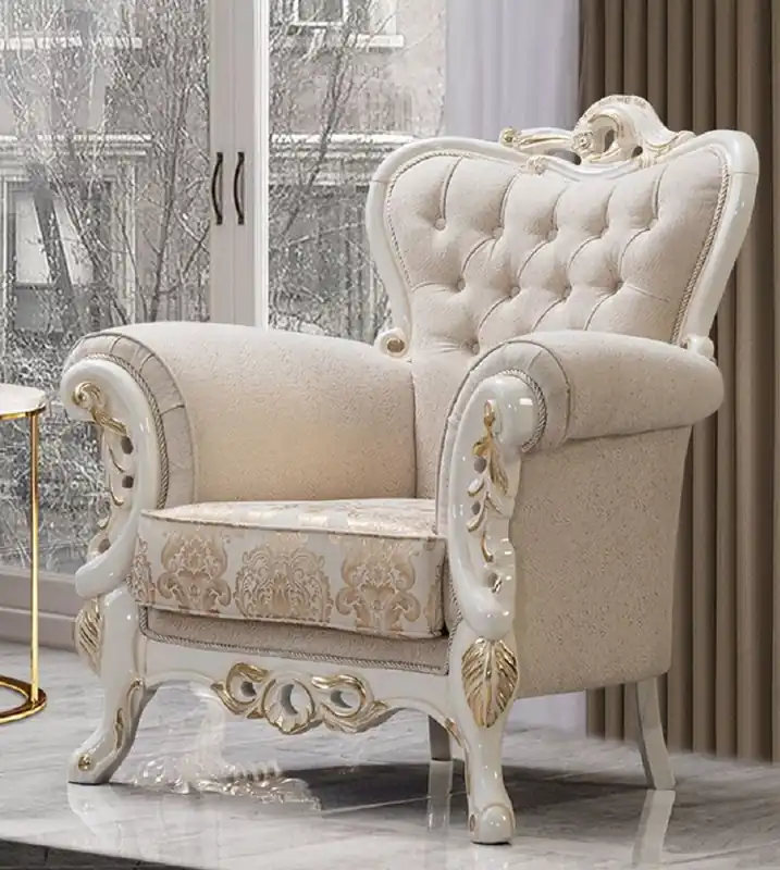 Casa Padrino luxury baroque armchair white / gold - Magnificent living room armchair with elegant pattern - Luxury living room furniture in baroque style - Baroque furniture Garantierte Lieferung