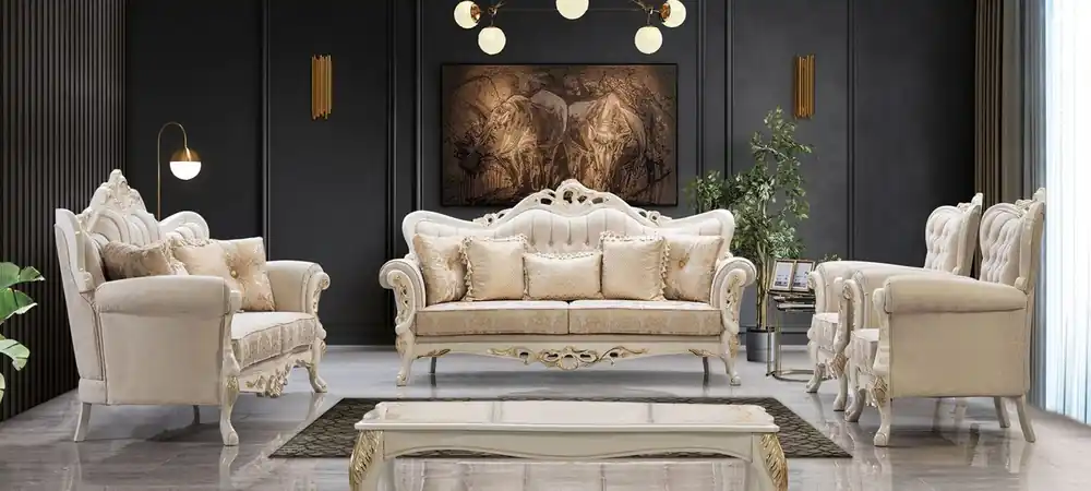 Angebot Casa Padrino luxury baroque living room set white / gold - 2 Baroque Sofas & 2 Baroque Armchairs & 1 Baroque Coffee Table - Luxury furniture in baroque style - Baroque furniture