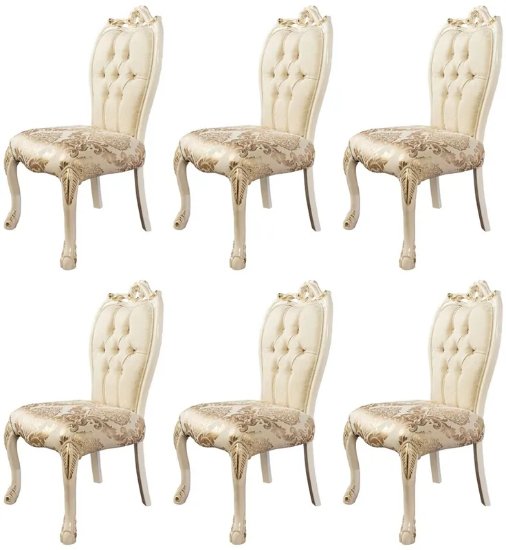 Zertifiziert Casa Padrino luxury baroque dining chair set of 6 white / gold - Magnificent baroque style kitchen chairs - Baroque dining room furniture - Luxury furniture baroque style
