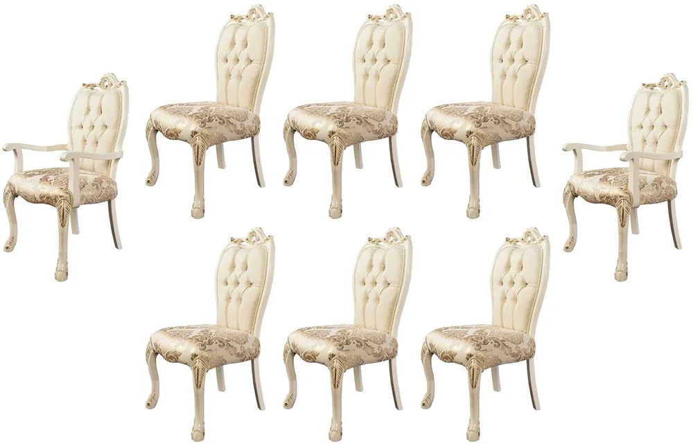 Highlight Casa Padrino luxury baroque dining chair set of 8 white / gold - Magnificent baroque style kitchen chairs - Baroque style furniture - Baroque dining room furniture - Luxury furniture baroque style