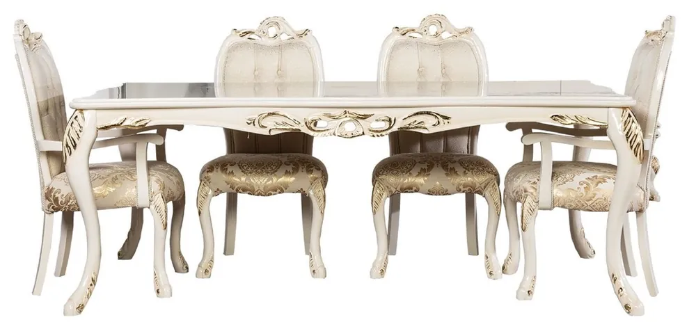 Top-Preis Casa Padrino luxury baroque dining room set white / gold - 1 Baroque Dining Table & 6 Baroque Dining Chairs - Luxury dining room furniture in baroque style - Baroque furniture