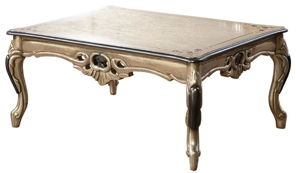 Sale Casa Padrino luxury baroque coffee table gold / black - Rectangular baroque style living room table - Baroque style living room furniture - Baroque furniture - Luxury furniture in baroque style