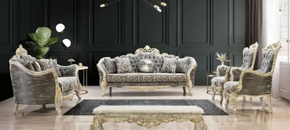 Sale Casa Padrino luxury baroque living room set gray / antique white / gold - 2 Baroque Sofas & 2 Baroque Armchairs & 1 Baroque Coffee Table - Luxury furniture in baroque style - Baroque furniture