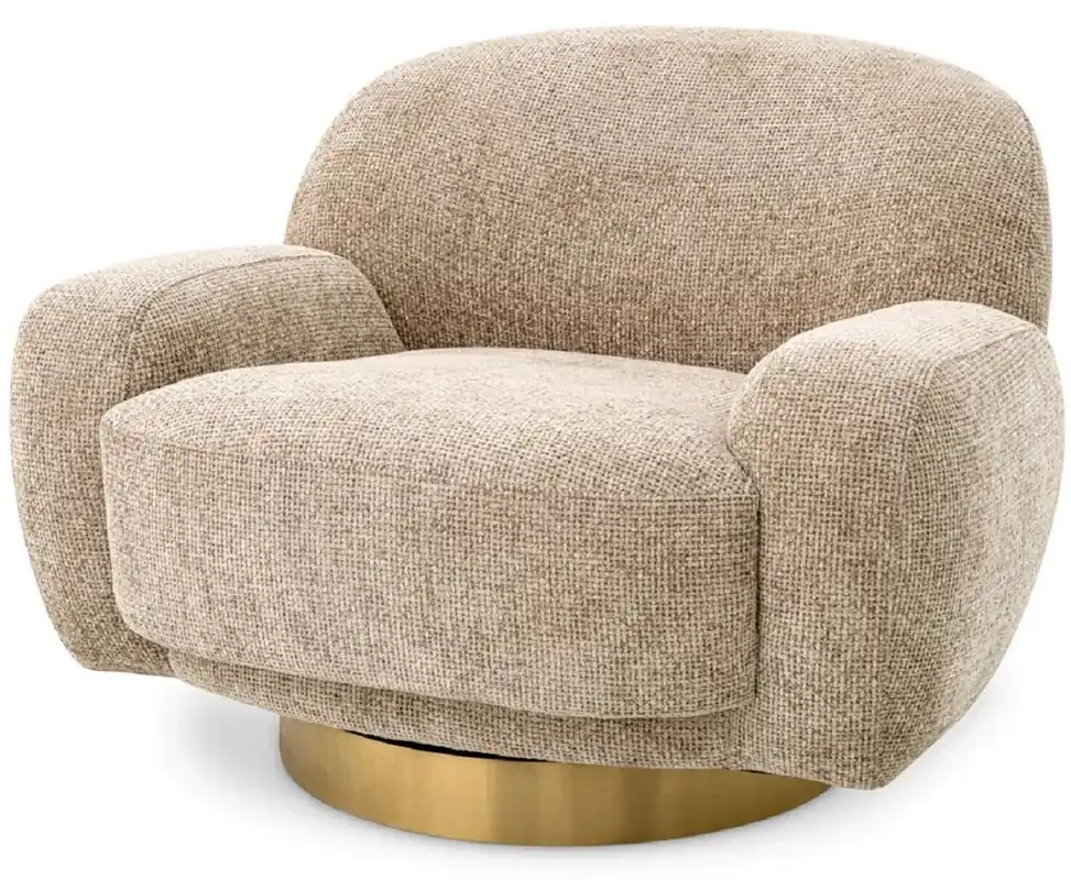 Neu Casa Padrino luxury swivel armchair sand / brass 95 x 90 x H. 70 cm - Living room armchair - Hotel armchair - Living room furniture - Hotel furniture - Luxury furniture - Luxury quality