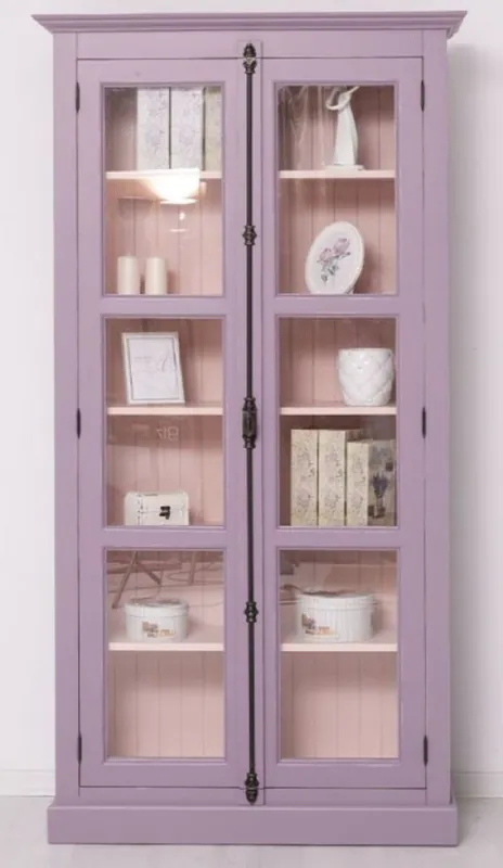 Casa Padrino country style showcase purple / pink 109 x 40 x H. 210 cm - Solid wood display cabinet with 2 glass doors - Solid wood cabinet - Solid wood furniture - Country style furniture Saisonangebot