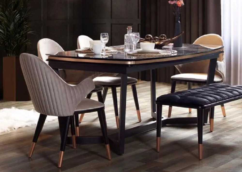 Casa Padrino luxury dining room set gray / black / copper - 1 Luxury Dining Room Table & 6 Luxury Dining Room Chairs with Armrests - Dining room furniture - Luxury furniture Nur Heute