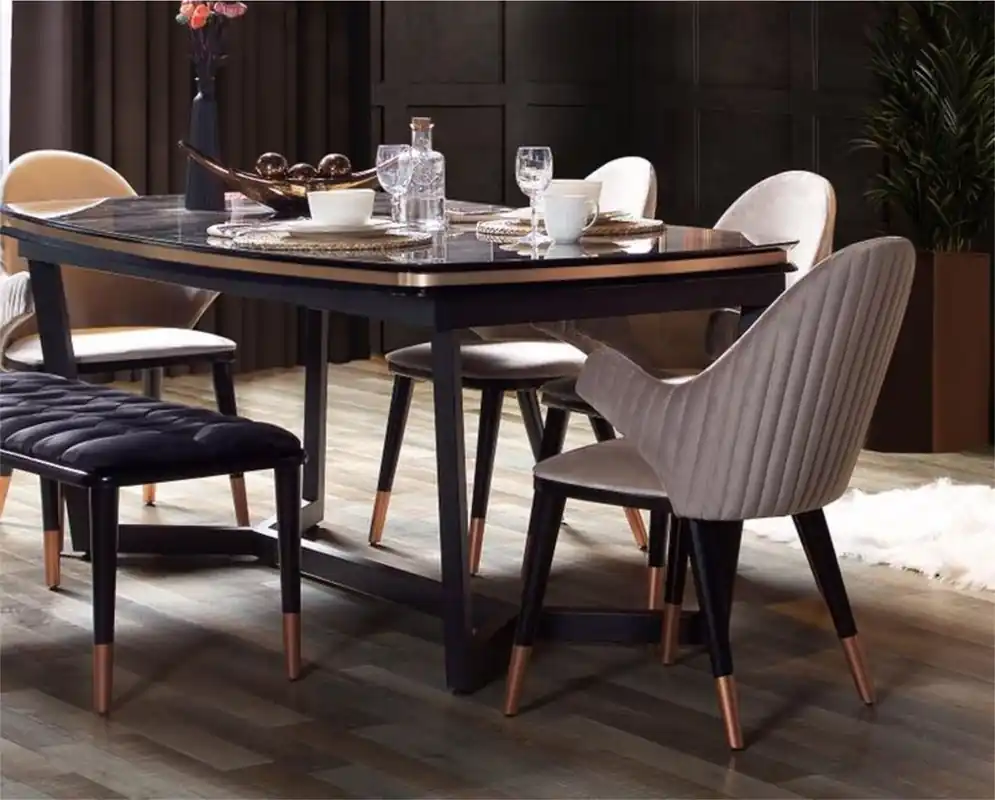 Casa Padrino luxury dining room set gray / black / copper - 1 Extendable Luxury Dining Room Table & 6 Luxury Dining Room Chairs with Armrests - Dining room furniture - Luxury furniture Nur Für Kurze Zeit