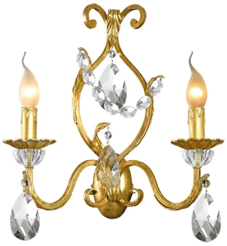 Letzte Chance Casa Padrino luxury baroque double wall lamp gold with patina 37 x 13 x H. 39 cm - Elegant baroque style wall lamp with Bohemian crystal glass - Baroque lights - Made in Italy