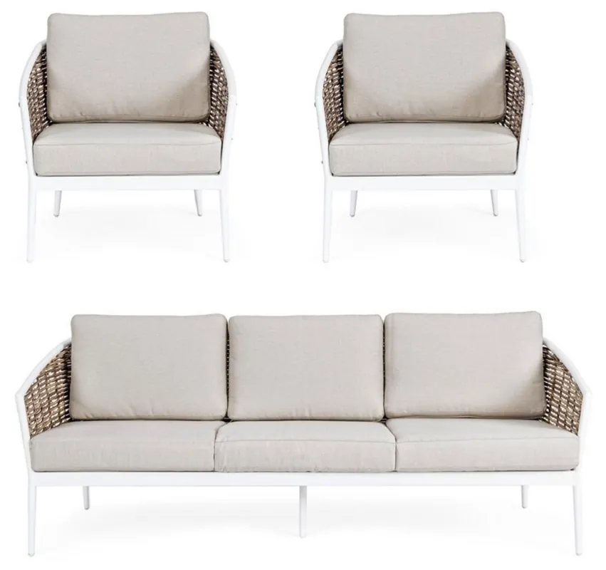 Casa Padrino luxury garden furniture set gray / white / brown - 1 Luxury Garden Sofa & 2 Luxury Garden Armchairs - Garden furniture - Patio furniture - Pool furniture - Luxury furniture Billig